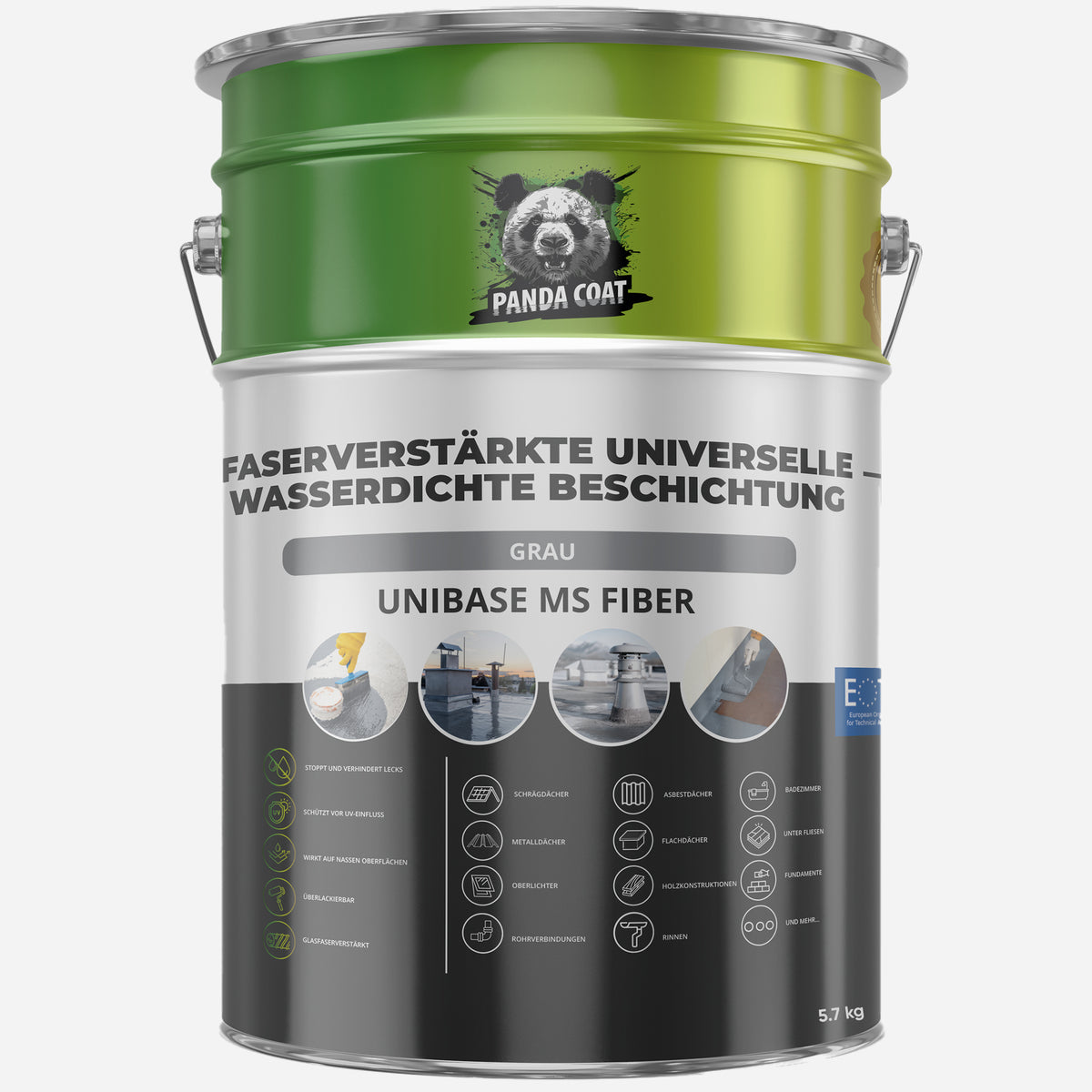 UniBase MS Fiber – Stiklo Pluoštu Sustiprinta Hidroizoliacija, Pilka, 1kg/5.67kg