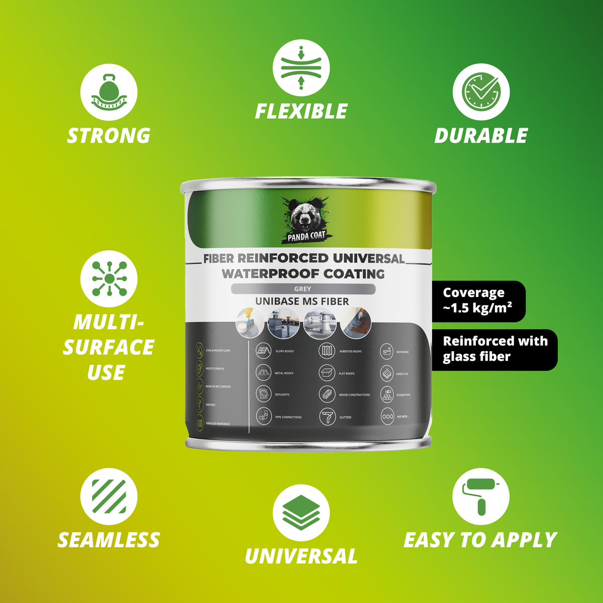 UniBase MS Fiber – Stiklo Pluoštu Sustiprinta Hidroizoliacija, Pilka, 1kg/5.67kg